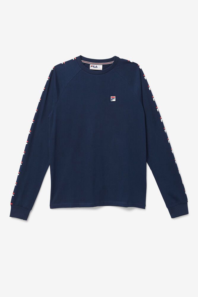 Fila Zubby Long Sleeve Navy T-Shirt Mens - NZ 82357-FUBH